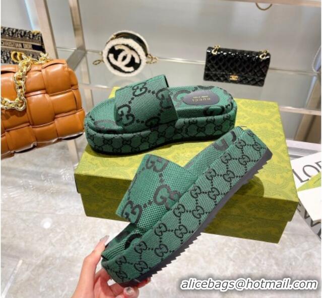 Best Price Gucci Maxi GG Canvas Platform Slide Sandals 5.5cm 121349 Green