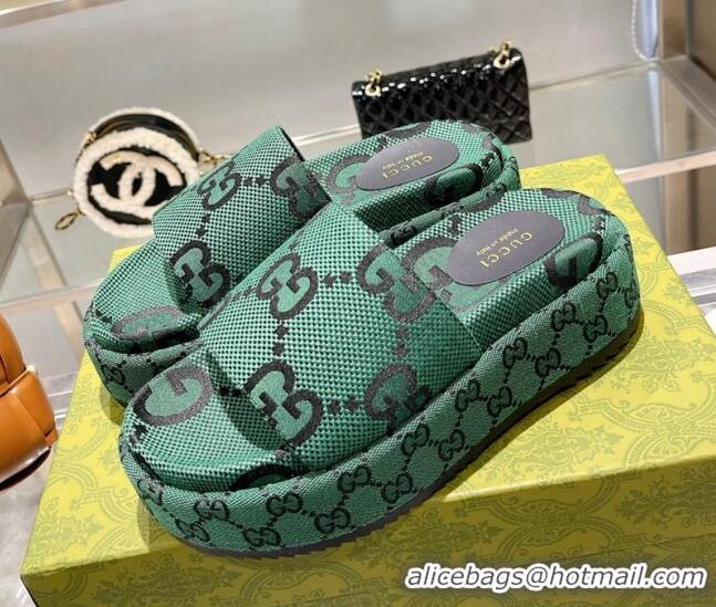 Best Price Gucci Maxi GG Canvas Platform Slide Sandals 5.5cm 121349 Green