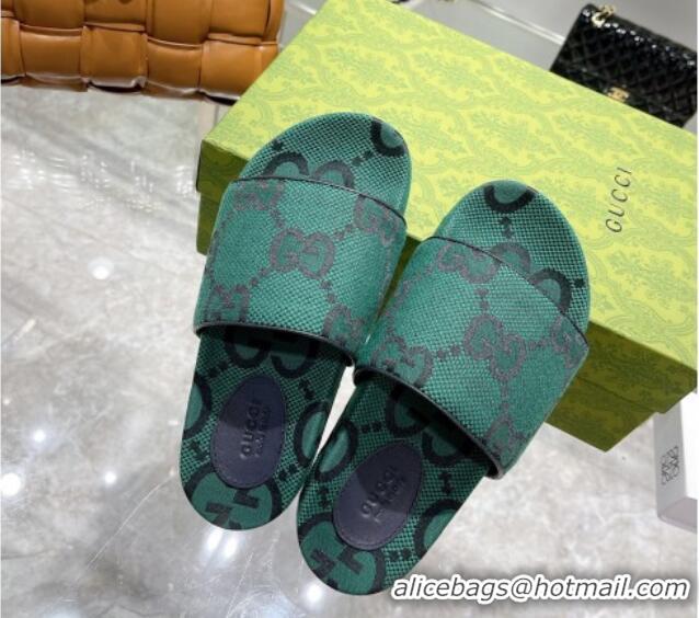 Discount Gucci Maxi GG Canvas Flat Slide Sandals 121351 Green