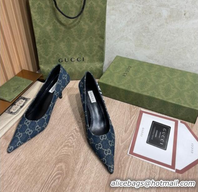 Luxury Discount Balenciaga x Gucci The Hacker Project GG Denim Square Knife Pumps 6.5cm Blue 121356