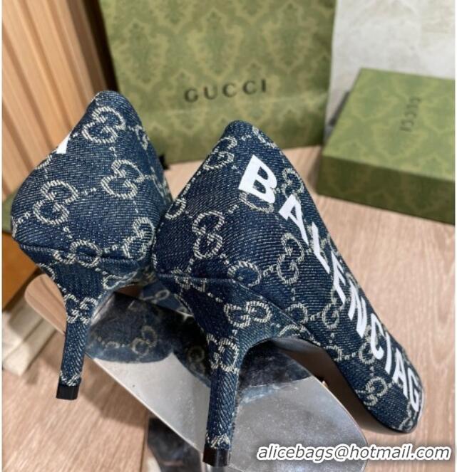 Luxury Discount Balenciaga x Gucci The Hacker Project GG Denim Square Knife Pumps 6.5cm Blue 121356