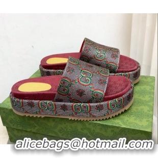 Low Price Gucci 100 GG Flower Jacquard Platform Slide Sandals 121359 Brown