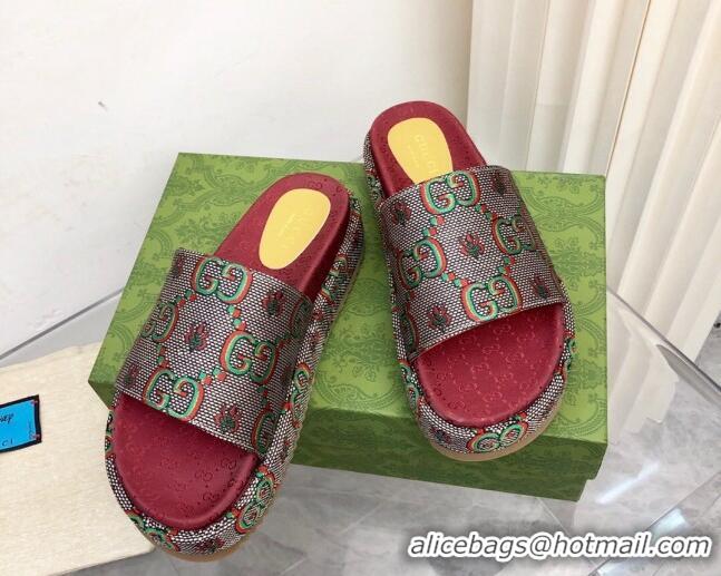 Low Price Gucci 100 GG Flower Jacquard Platform Slide Sandals 121359 Brown