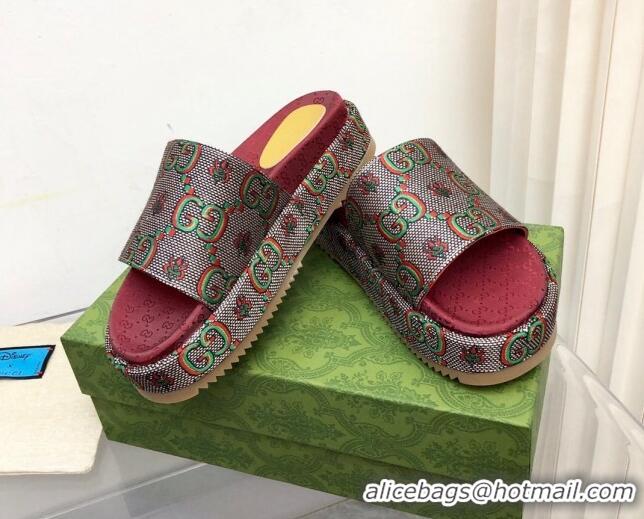 Low Price Gucci 100 GG Flower Jacquard Platform Slide Sandals 121359 Brown