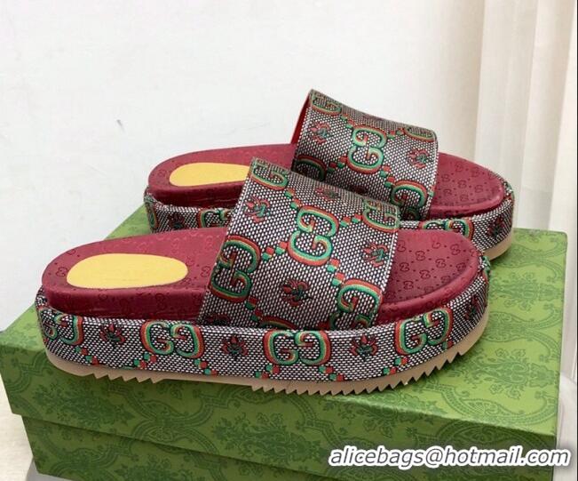 Low Price Gucci 100 GG Flower Jacquard Platform Slide Sandals 121359 Brown