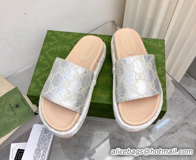 Best Price Gucci 100 GG Platform Slide Sandals Silver 121364