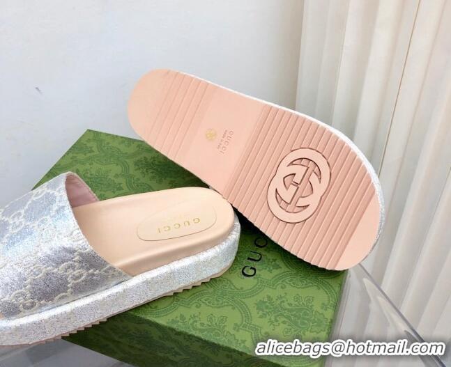 Best Price Gucci 100 GG Platform Slide Sandals Silver 121364