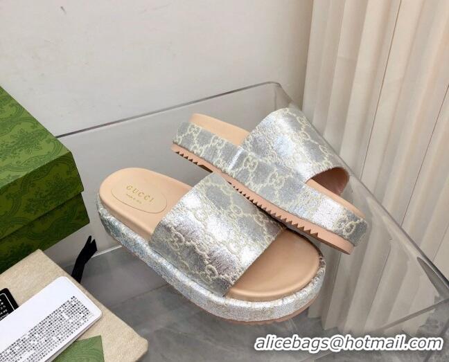 Best Price Gucci 100 GG Platform Slide Sandals Silver 121364