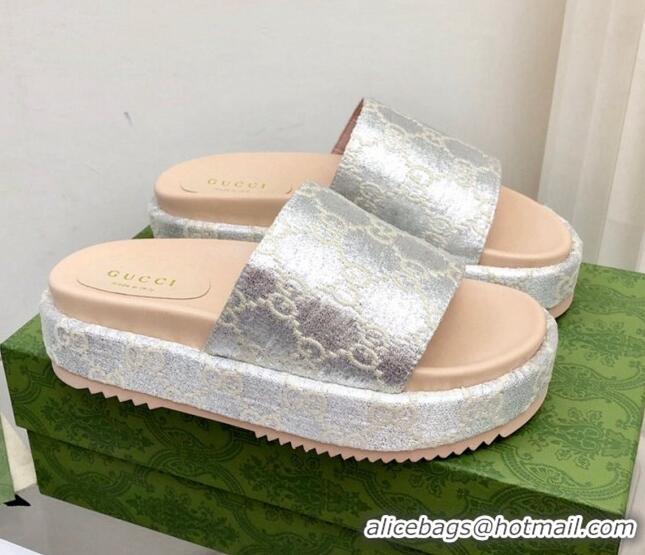 Best Price Gucci 100 GG Platform Slide Sandals Silver 121364