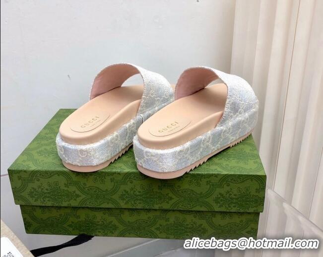 Best Price Gucci 100 GG Platform Slide Sandals Silver 121364