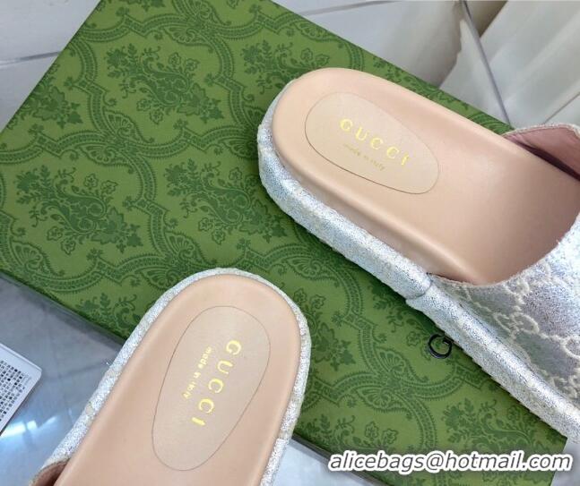 Best Price Gucci 100 GG Platform Slide Sandals Silver 121364