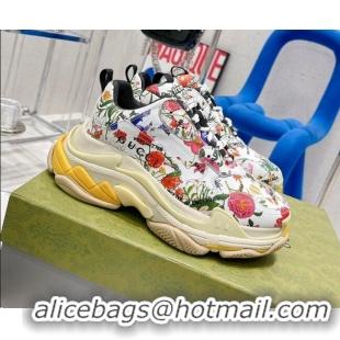 Best Price Gucci The Hacker Project Triple S Flora Print Sneakers 121367 White