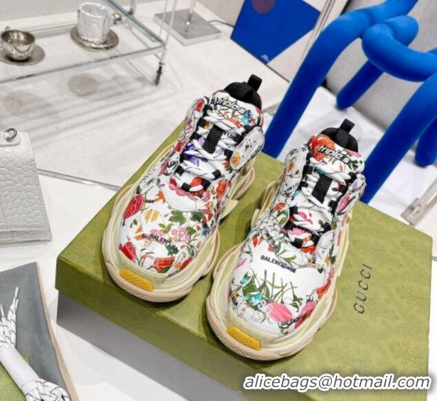 Best Price Gucci The Hacker Project Triple S Flora Print Sneakers 121367 White