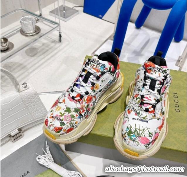 Best Price Gucci The Hacker Project Triple S Flora Print Sneakers 121367 White