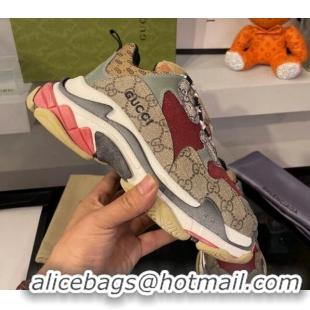 Super Quality Gucci The Hacker Project Triple S Sneakers Beige/Burgundy 121372