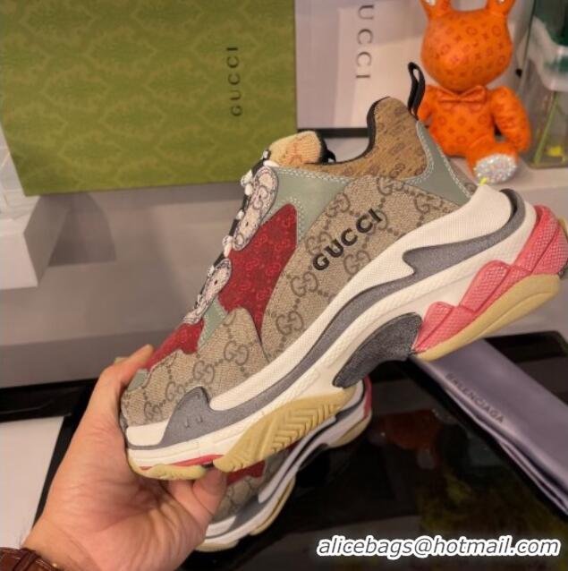 Super Quality Gucci The Hacker Project Triple S Sneakers Beige/Burgundy 121372