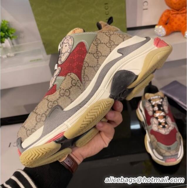 Super Quality Gucci The Hacker Project Triple S Sneakers Beige/Burgundy 121372