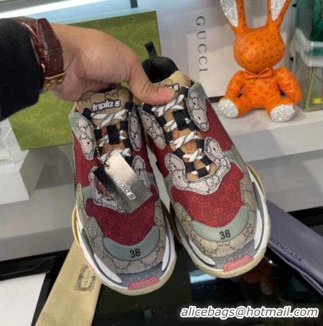 Super Quality Gucci The Hacker Project Triple S Sneakers Beige/Burgundy 121372