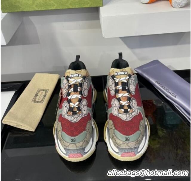 Super Quality Gucci The Hacker Project Triple S Sneakers Beige/Burgundy 121372