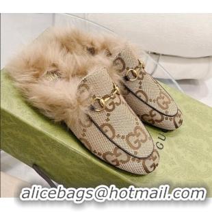 Cheap Price Gucci Maxi GG Canvas and Wool Slipper Beige 121379