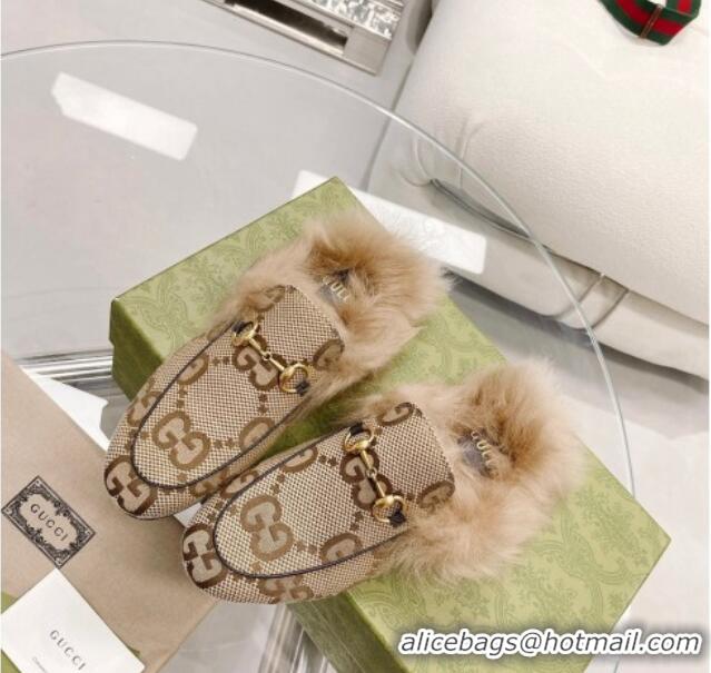 Cheap Price Gucci Maxi GG Canvas and Wool Slipper Beige 121379