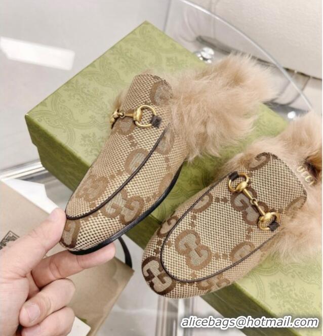 Cheap Price Gucci Maxi GG Canvas and Wool Slipper Beige 121379