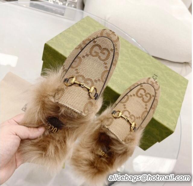 Cheap Price Gucci Maxi GG Canvas and Wool Slipper Beige 121379