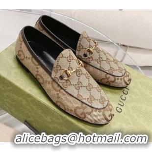 Discount Gucci Maxi GG Canvas Jordaan Loafer Beige 121380