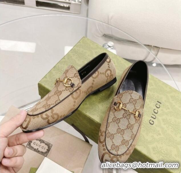 Discount Gucci Maxi GG Canvas Jordaan Loafer Beige 121380