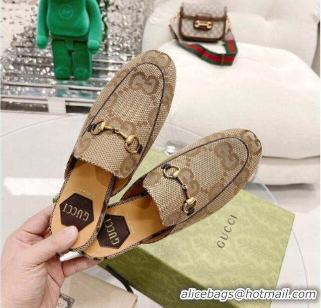 Good Quality Gucci Maxi GG Canvas Flat Mules Beige 121381