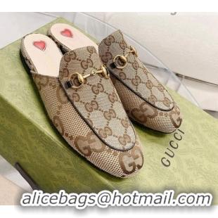 Popular Style Gucci Maxi GG Canvas Flat Mules Beige 121382