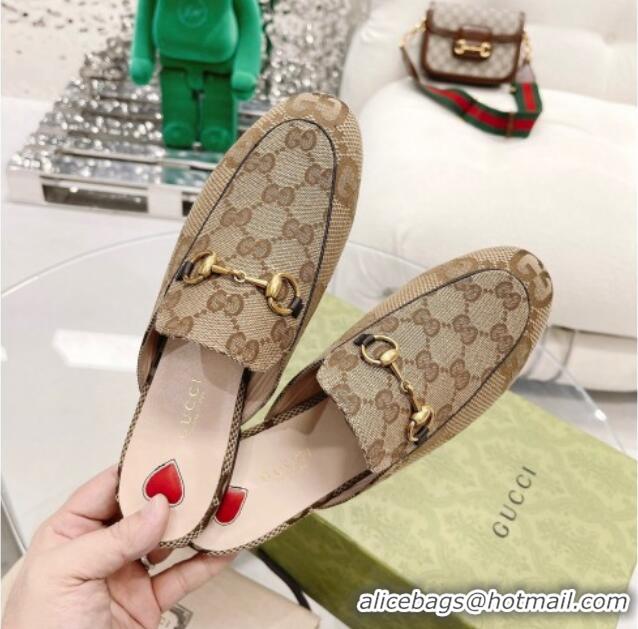 Popular Style Gucci Maxi GG Canvas Flat Mules Beige 121382