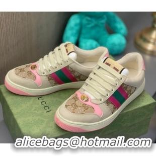 Luxurious Gucci Screener Sneaker with Crystals Pink/Beige 121383