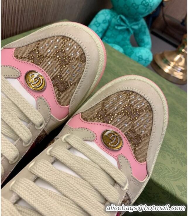 Luxurious Gucci Screener Sneaker with Crystals Pink/Beige 121383