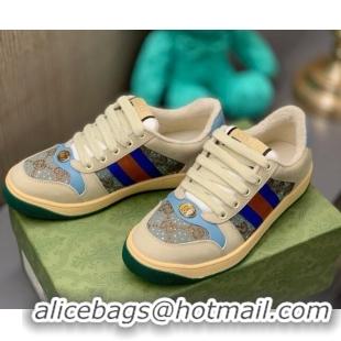 Good Product Gucci Screener Sneaker with Crystals Blue/Grey 121384