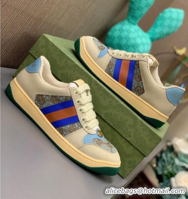 Good Product Gucci Screener Sneaker with Crystals Blue/Grey 121384