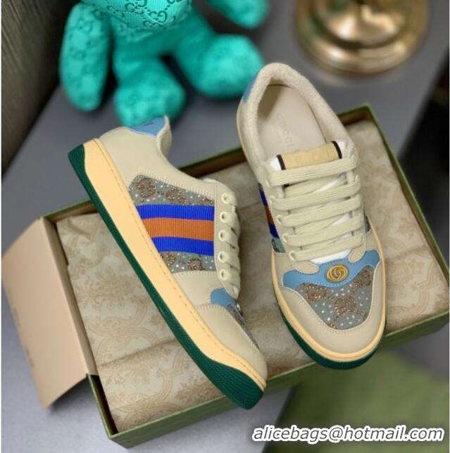 Good Product Gucci Screener Sneaker with Crystals Blue/Grey 121384