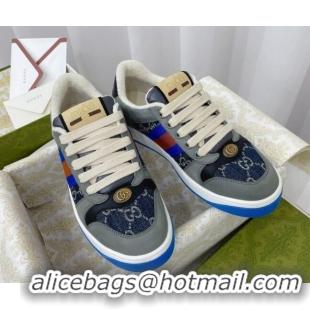 Luxury Cheap Gucci Screener GG Denim Sneakers Dark Blue 121386