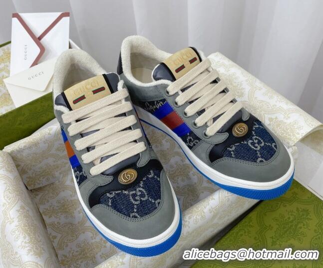 Luxury Cheap Gucci Screener GG Denim Sneakers Dark Blue 121386