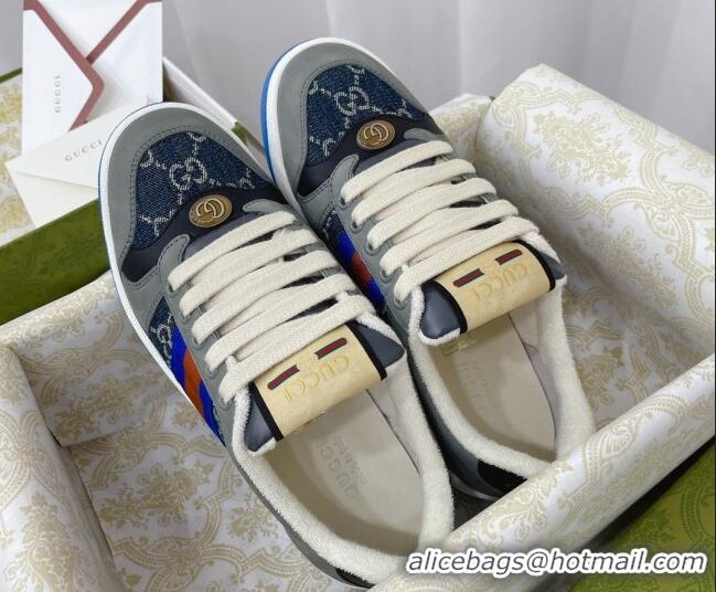 Luxury Cheap Gucci Screener GG Denim Sneakers Dark Blue 121386