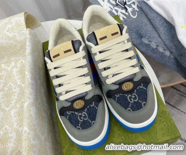 Luxury Cheap Gucci Screener GG Denim Sneakers Dark Blue 121386