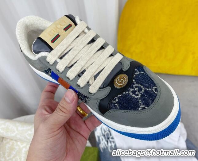 Luxury Cheap Gucci Screener GG Denim Sneakers Dark Blue 121386