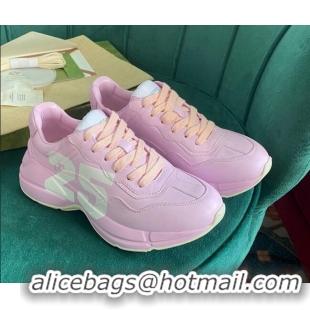 Shop Duplicate Gucci Rhyton Leather Sneaker with '25' Pink 121402