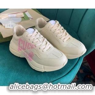 Best Grade Gucci Rhyton Leather Sneaker White/Pink Print 121403