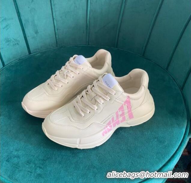 Best Grade Gucci Rhyton Leather Sneaker White/Pink Print 121403