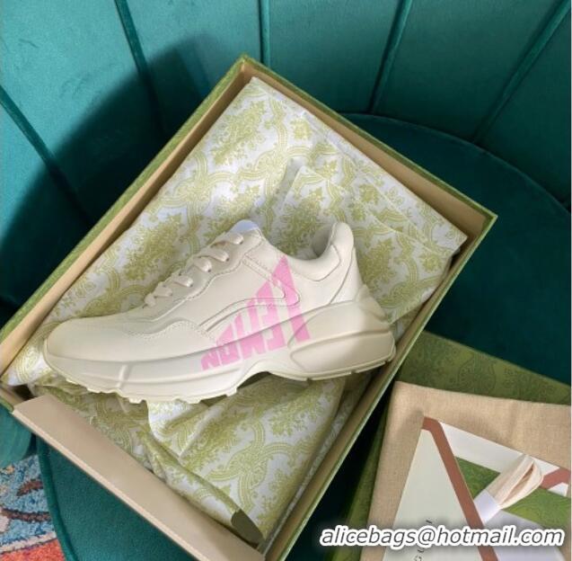 Best Grade Gucci Rhyton Leather Sneaker White/Pink Print 121403