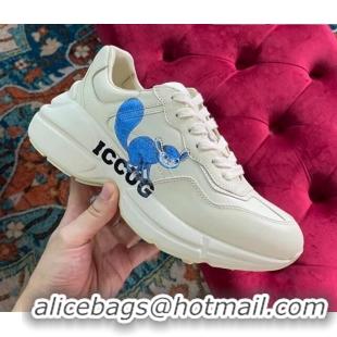 Grade Quality Gucci Rhyton Leather Sneaker White/Blue Print 121405