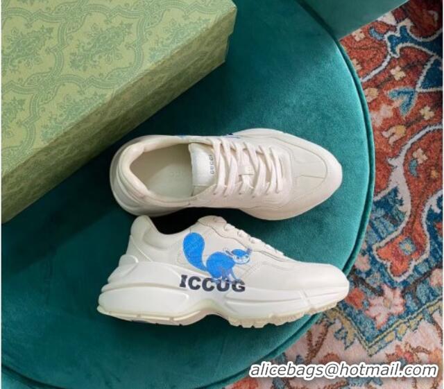 Grade Quality Gucci Rhyton Leather Sneaker White/Blue Print 121405