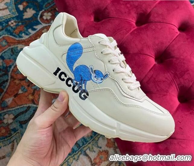 Grade Quality Gucci Rhyton Leather Sneaker White/Blue Print 121405