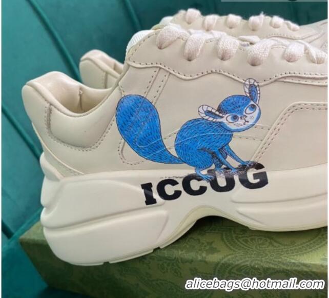 Grade Quality Gucci Rhyton Leather Sneaker White/Blue Print 121405